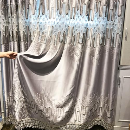 Rideaux de fenêtre en polyester gris brodé finition œillets hauts - 2