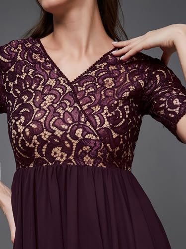 Image of Miss Chase Women's V-Neck Full Sleeve Self Design Lace-Overlaid Georgette Maxi Dress