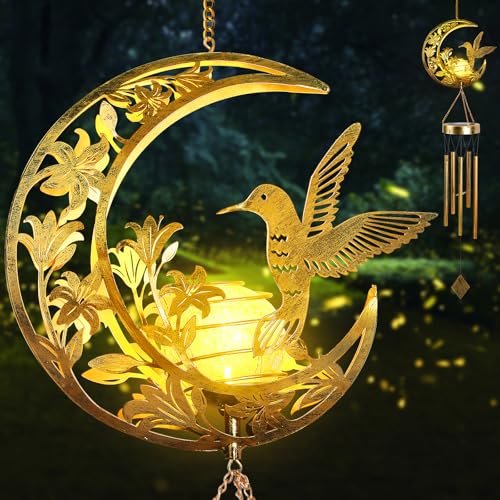 JOBOSI Moon Hummingbird Wind Chimes Decor Gifts, Solar Hummingbird Wind Chimes for Outside, Mother's Day Wind Chime Gift, Gifts for Mom, Women, Grandma, Outdoor Garden Lawn Yard Decor by JOBOSI - Used condition - US$15.59