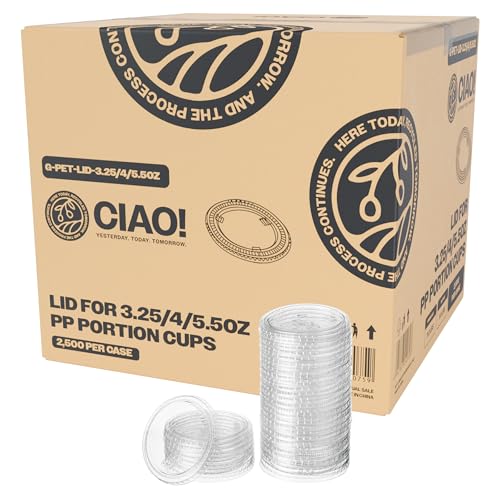 CIAO! Portion Cup Lids, Ultra Clear PET for 3.25, 4 and 5.5 oz Ciao! Portion Cups, 74mm Diameter, Designed and Fit For CIAO! Brand - 3.25, 4 and 5.5 oz Portion Cups Only (Case of 2,500)