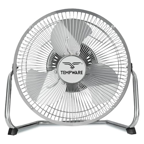 TEMPWARE 9 inch Floor Fan 3-Speed Portable Metal Fan with Adjustable Tilt Quiet Small Cradle Floor Fan for Home Office Bedroom