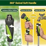 360Gadget Couche de jardin - Tuyau d'eau 50 FT avec poignée pivotante & 8 Buse de fonction, flexible, robuste, sans évier, tuyau en métal léger pour l'extérieur, cour, 304 Acier inoxydable