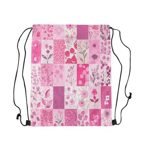 Image of jejeloiu Cute Floral Drawstring Backpack 13x15.7inch Flower Floral Waterproof Gym Drawstring Bags Plaid Nature Spring Sports String Backpack Beach Swim Travel Bag Sackpack