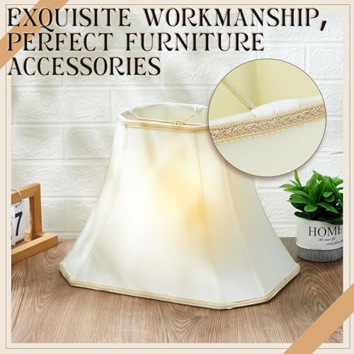 Image of Glooglitter Set of 2 Bell Lamp Shade 6.25 inch x 8 inch Top 11 inch x 16 inch Bottom 12 inch High (Spider) Rectangle Cut Square Replacement Vintage Silk Lampshade for Table Floor Living Room Bedroom (Eggshell)