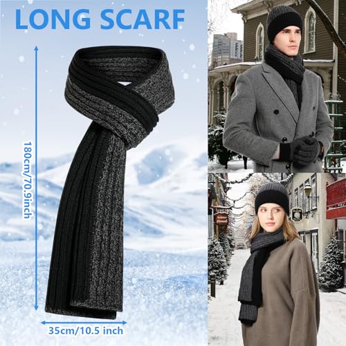 Winter Hats Scarf Gloves for Men Touchscreen Gloves Long Scarf Beanie Hat Set with Warm Fleece Lined 3 Pcs - Image 5
