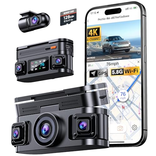 KEYROO 4K 4 Channel Dash Cam, Front and Rear...