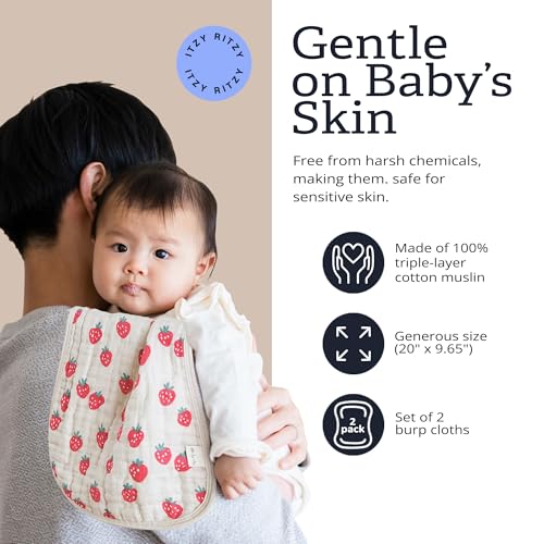 Itzy Ritzy Set of 2 Baby Burp Cloths – Ultra-Soft Absorbent Burping Cloths for Babies - Made of 100% Cotton Muslin and Generously Sized with Trendy Coordinating Prints – Machine Washable (Strawberry)3