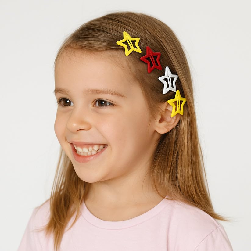 Image of Metal Printed Star Shape Hair Clips Barrettes for, Teens, Women and Womens, Decorative Snap Hair Accessories, Multi Design Multicolour, Pack of 20 Pieces