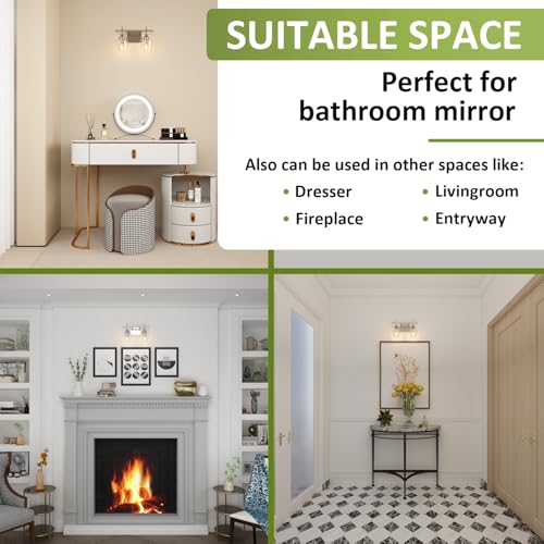 Image of Vanity Bathroom Light, 2-Light Bathroom Light Fixtures Over Mirror, Silver Vanity Lights for Bathroom with Clear Glass, Modern Wall Lamp for Cabinet Hallway, Bedroom