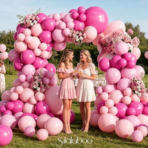 Image of Pink Balloons Arch Kit 155Pcs Hot Light Pink 18 10 5 Inch | Different Sizes Latex Balloon Garland for Woman Birthday Anniversary Wedding Princess Party Decorations