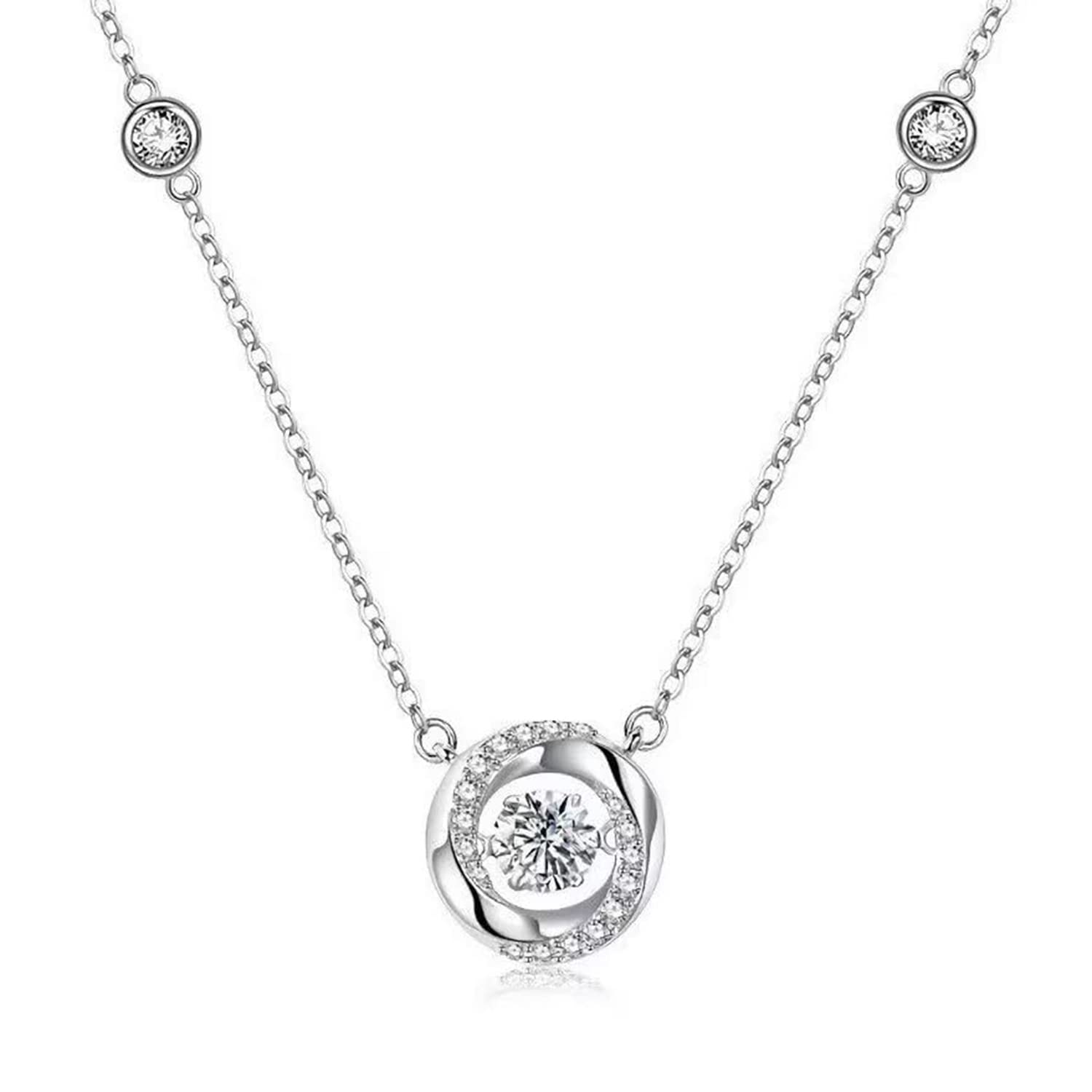 peora Silver Plated American Diamond Studded Round Shape Pendant Necklace Chain Stylish Jewellery Gift for Women-picture-46