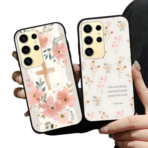 Zrutru 2 Pack Jesus Bible Verse Phone Cases for Samsung Galaxy S24 Ultra 5G Case Floral Christian Cross Soft Shockproof Protective for Women Man Phone Cover Funda for Samsung S24 Ultra 6.8 Inch