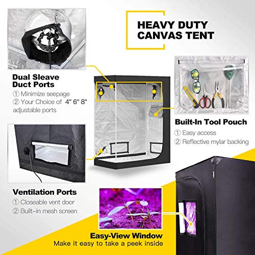 Ipower 48"X24"X60" Hydroponic Waterproof Grow Tent And 2-Pair 1/8 Inch 8-Feet Adjustable Rope Clip Hanger Combo, Black #TOP1