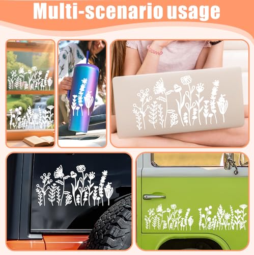 Image of Flower Car Stickers White Floral Car Decals Wildflower Cars Sticker Decorative Vehicle Window Decal Boho Bumper Sticker Small Flower Auto Window Decals for Cars Glass Windows Laptop Decor