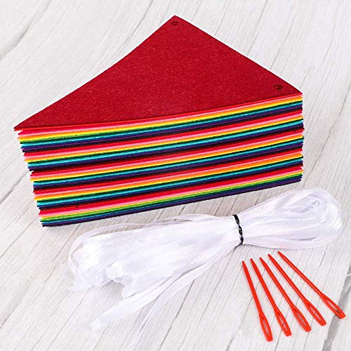 Rubfac 300Pcs Rainbow Pennant Banner Flags Colorful Felt Fabric Pennant Banners Reusable Pennants String For Carnival Theme Rainbow Birthday Party Decorations (5 Packs) #TOP4