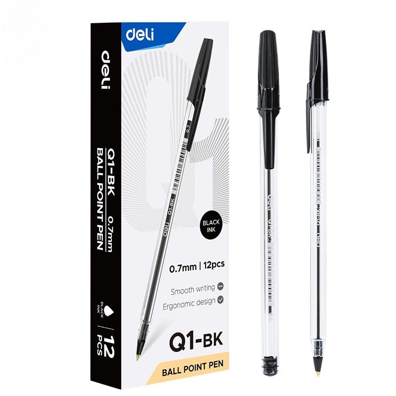 Deli 0.7mm Smooth Ball Point Pen 12-Pieces, Black
