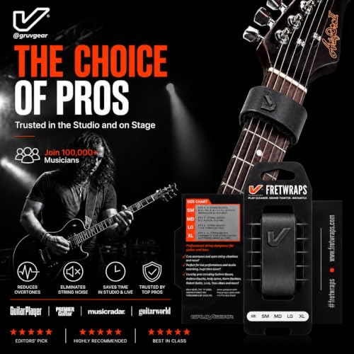 Image of Gruv Gear Fret Wrap & Guitar Mute, Fretwrap for Acoustic, Electric & Bass | String Dampener Recording, Tapping & Practice Accessory (1 Pack, Medium Steel, Fits 5 String Bass, 7 String Guitar)