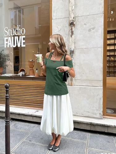 Image of Bliwov Womens Cold Shoulder Tops Short Sleeve Cute Sexy Summer Spring Beach Vacation T Shirts Fashion Outfits Basic Clothes