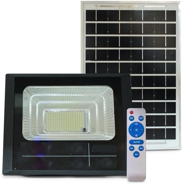 Solar LED Flood Light with Separate Solar Panel, Remote Control & 5M Extension Cable | Outdoor Waterproof Wall Light for Home, Garden, Parking, Street, Garage