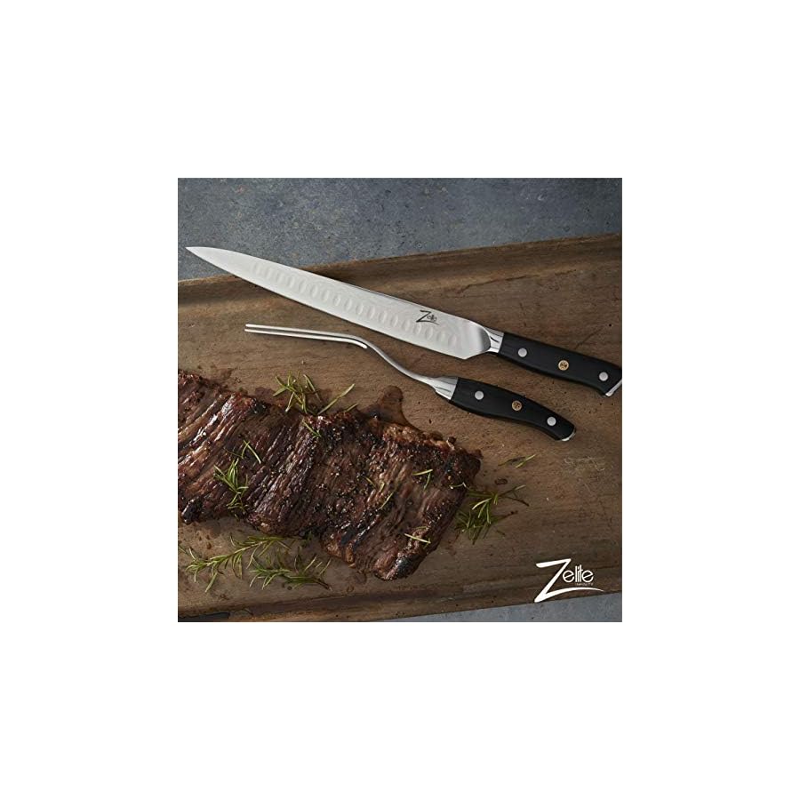 Zelite-Infinity-Meat-Carving-Knife-Carving-Fork-Set-10-Inch-Brisket-Knife-Meat-Knife-Meat-Slicing-Knife-Meat-Cutting-Knife-BBQ-Knife-Japanese-AUS-10-Super-Steel-67-Layer-Damascus-Knife Zelite Infinity 10 Inch Carving Knife & Fork Set - Japanese 10 Inch Meat Carving Knife & Carving Fork Set; Japanese AUS-10 Super Steel; Razor Sharp - Alpha-Royal Series