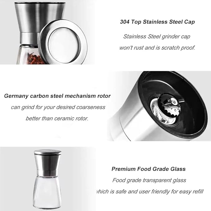 Image of Pepper Grinder or Salt Grinder, Best Spice Mill with Ceramic Blades, Adjustable Coarseness, Black Pepper Mill Grinder Shaker Steel Lid (MINI Paper Mill 2)