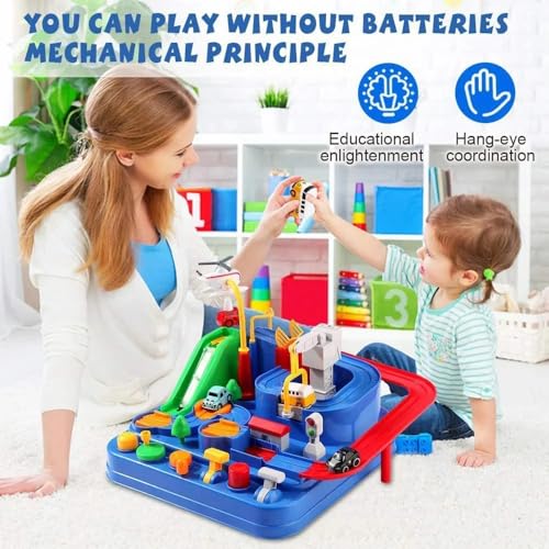Image of Storio Car Race Tracks for Boys, Adventure Toys for 3+ Year Olds, City Rescue Vehicle Puzzle Playset for 3-7 Year Old Boys|Stem, Montessori, Fine Motor Skills Development Toy, Multicolor