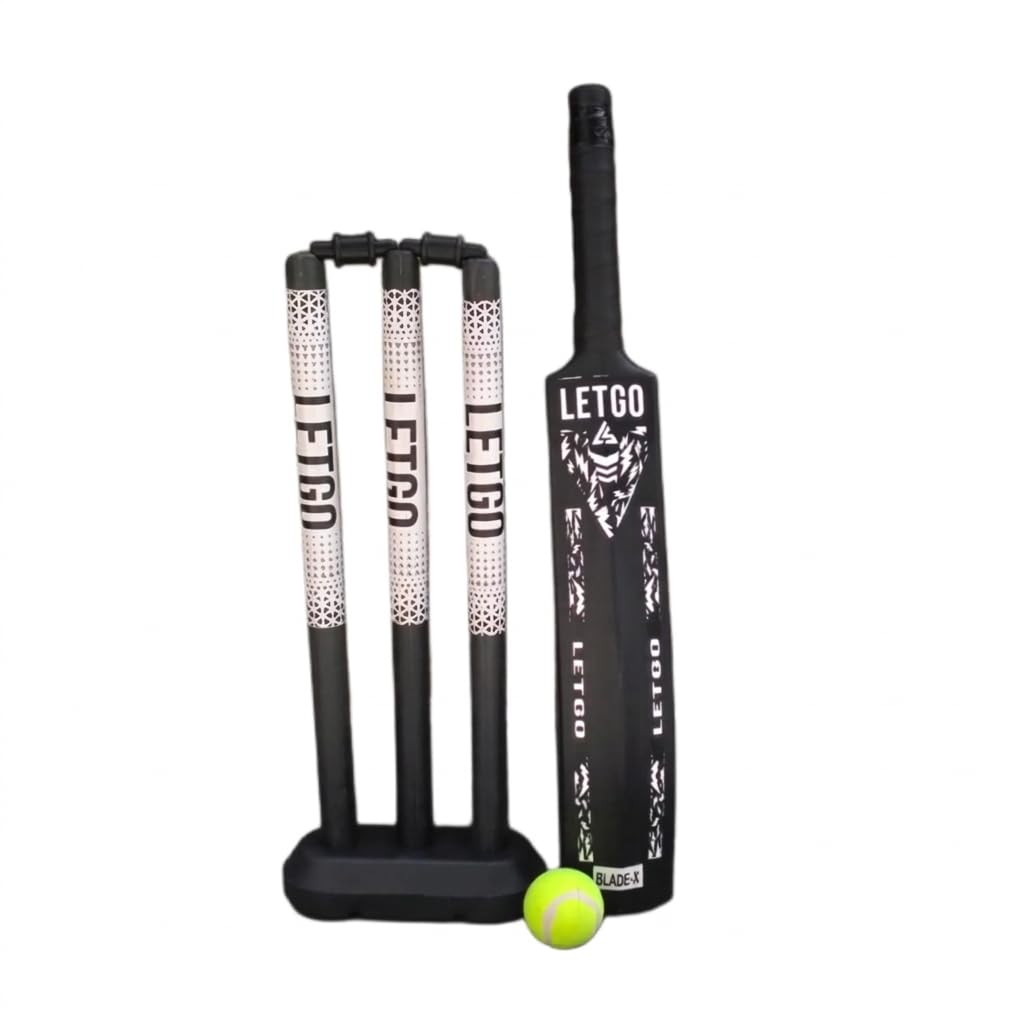 LETGO Blade-X Kids Cricket Set, Black, Bat with Stumps and Tennis Ball, Hard Plastic, Ages 8-10 Years-image-4