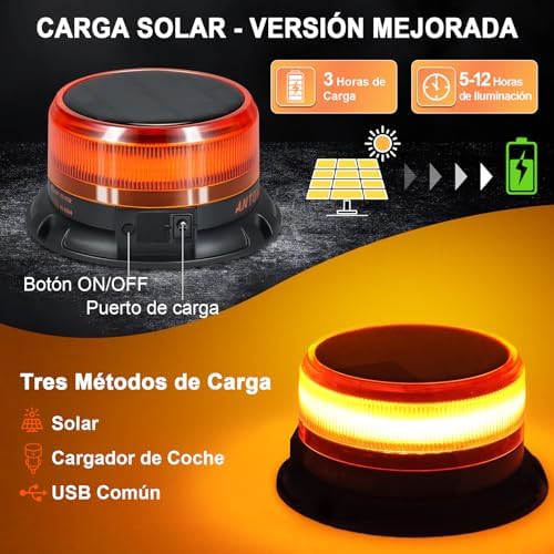 Baliza LED V16 solar magnética 9 modos