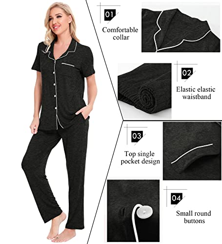 Image of SWOMOG Women Pajama Sets Two-Piece Nightwear Short Sleeve Sleepwear Button Down Pj Lounge Sets with Long Pants