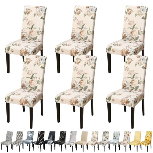 JQinHome Peony Chair Covers, 6pcs stretch slipcovers for dining chairs