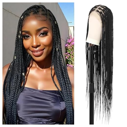 Kalyss 30 inches 13X7 Lace Front Knotless Box Braided Wigs for Black Women Lace Frontal Box Braided Wig with Baby Hair Synthetic Black Lightweight Twist Box Braid Wig