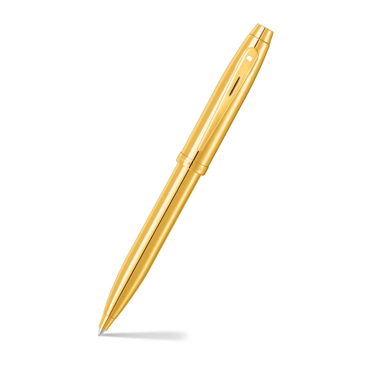 Sheaffer 100 9372 Shiny PVD Gold Ball Pen with PVD Gold Rim