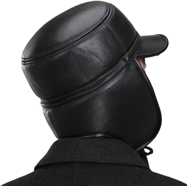 Leather Bomber Hats Women Men Casual Winter Warm Real Leather Cap