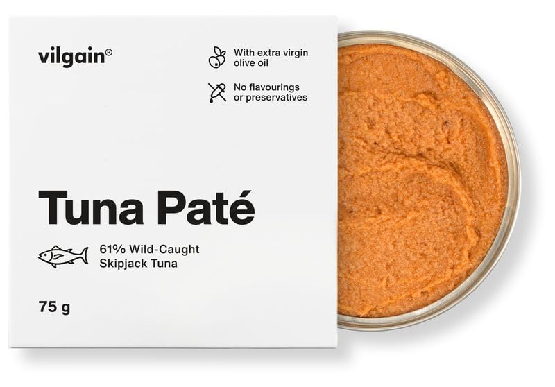 Vilgain Thunfisch Pastete (75 g) Streichzarte Fischcreme – 61% Echter Thunfisch Aus Wildfang, Proteinreicher Fischaufstrich Mit Nativem Olivenöl Extra, Glutenfreie Gourmet Pastete Ohne Zusatzstoffe