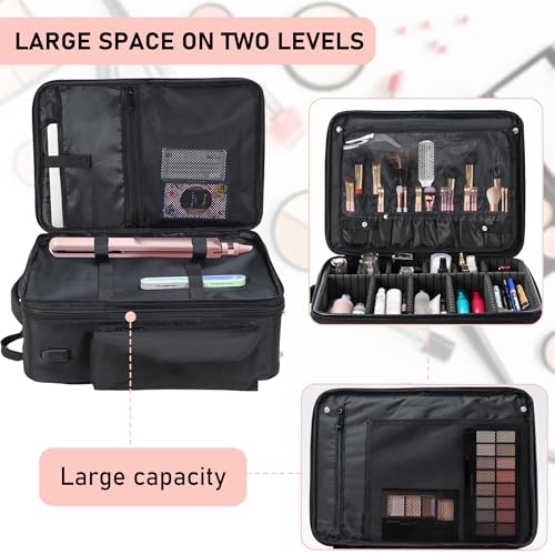 Image of Makeup Backpack, Professional Cosmetic Case for Makeup Artist - Waterproof Travel Train Case, Adjustable High Dividers, Large