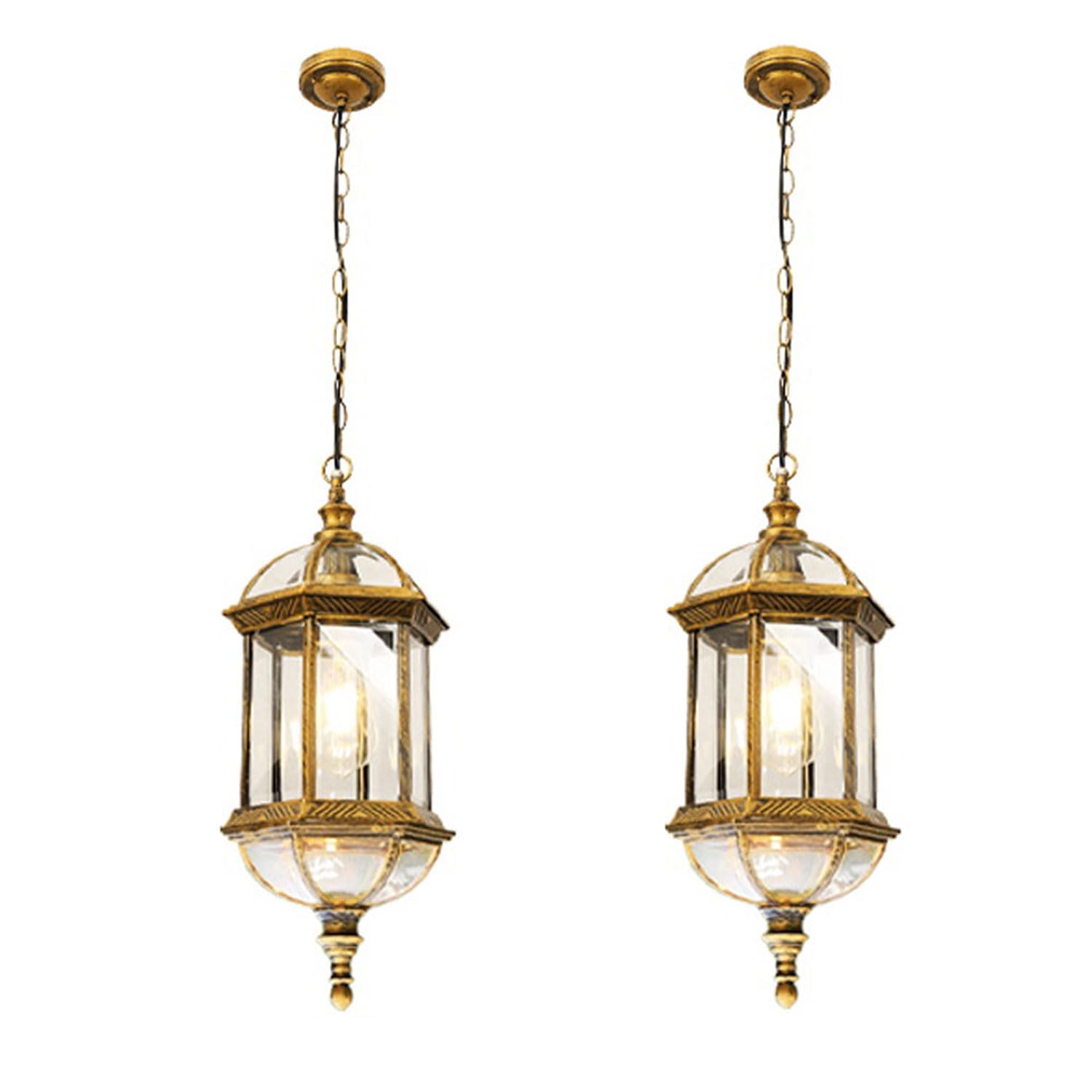Entheronic Bronze Retro Outdoor Hanging Light Ip55 Waterproof Exterior Pendant Lamp E27 Aluminum, Glass Rustic Antique Outdoor Hanging Lantern For Porch Villa Pavilion Loft Entryway