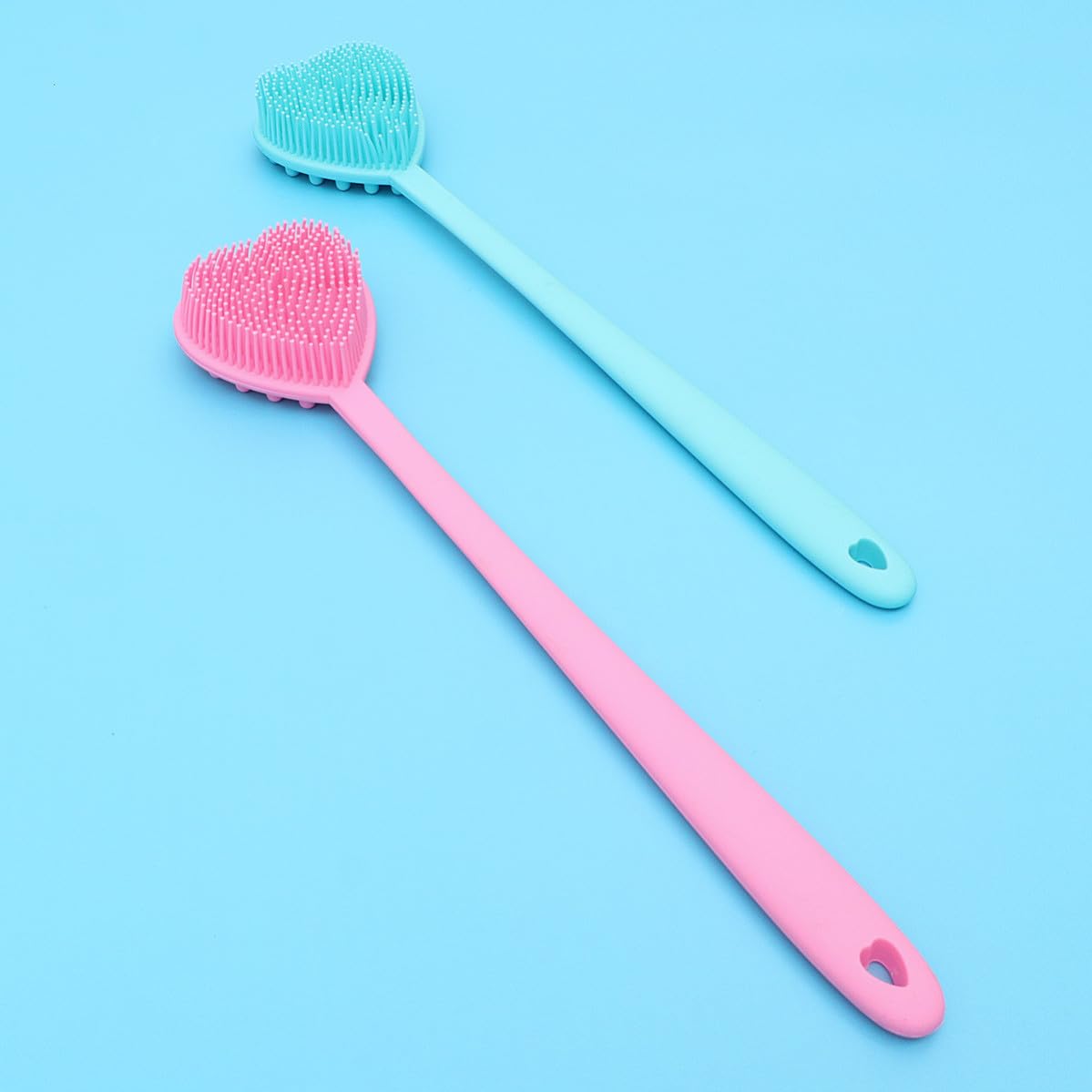 Adorainbow 2 Stück Herzförmige Silikon Badebürste mit Langem Griff Doppelseitig Weiche Borsten Peeling und Massagefunktion für Sanfte Körperreinigung unter Dusche