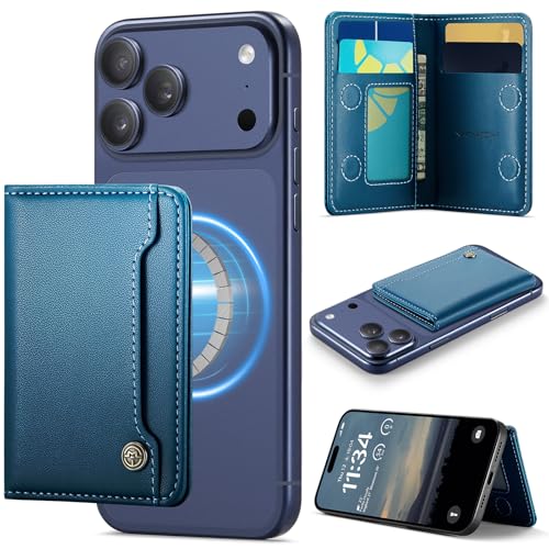 Vinich for MagSafe Wallet Magnetic RFID Blocking Card Holder Compatible with MagSafe Phones and Cases, Strong Magnet Minimalist Phone Wallet for iPhone 17/16/15/14/13/12/ Pro/Max/Plus, Blue