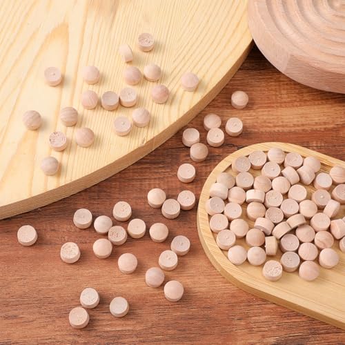 Image of 100pcs Flat Head Wood Plugs 3 /8 Inch Screw Hole Plugs Wooden Button Plugs Wood Screw Covers Wood Caps Wooden Screw Plugs Multifunctional for Holes in Locking Hole Tube Furniture