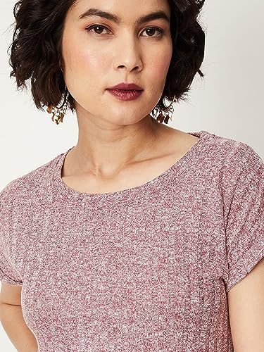 Image of Max Women's Polyviscose Elastane Textured Round Neck Regular Fit T-Shirt