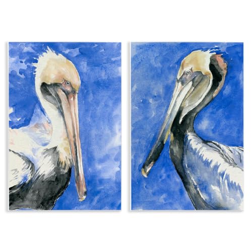 Image of Nautical Pelican Portrait, 13 x 19 Inch Mounted Print on Wall Plaque Set