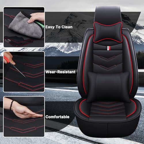 Image of Car Seat Cover 2 Seats for Nissan 370Z 2009-2020, Durable Wear Resistant Waterproof Vehicle Cushion Cover, Breathable No Odor Premium Leather Vehicle Seat Covers.(Luxury,Black Red)