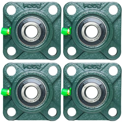 Image of 4 Pack UCF202-10 Pillow Block Bearing - Square Flange 4 Bolt Bearing - Bearing Steel with 5 /8 inch Bore - Self Alignment (UCF202-10)