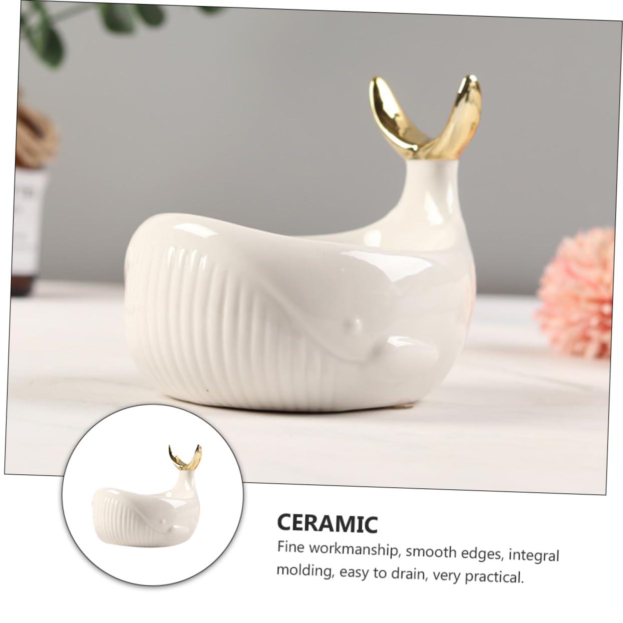 Jabonera de Cerámica en Color Blanco con Forma de Ballena, Drenaje Fácil y Diseño Nórdico, Adecuada para Baño y Ducha
