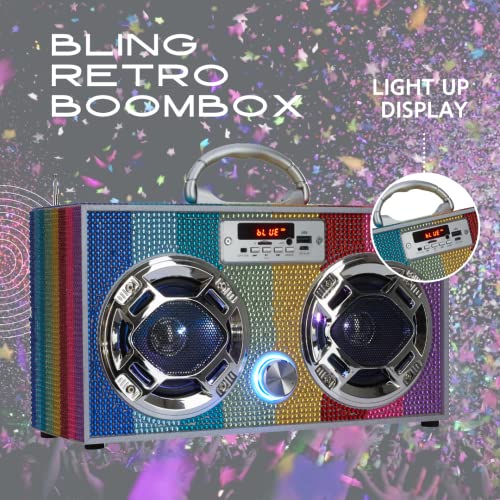 Wireless Express Bling Bundle - Led Mini Boombox With Radio And Bluetooth - Bluetooth Karaoke Microphone - Radio Microphone Bundle (Rainbow Bling) #TOP2