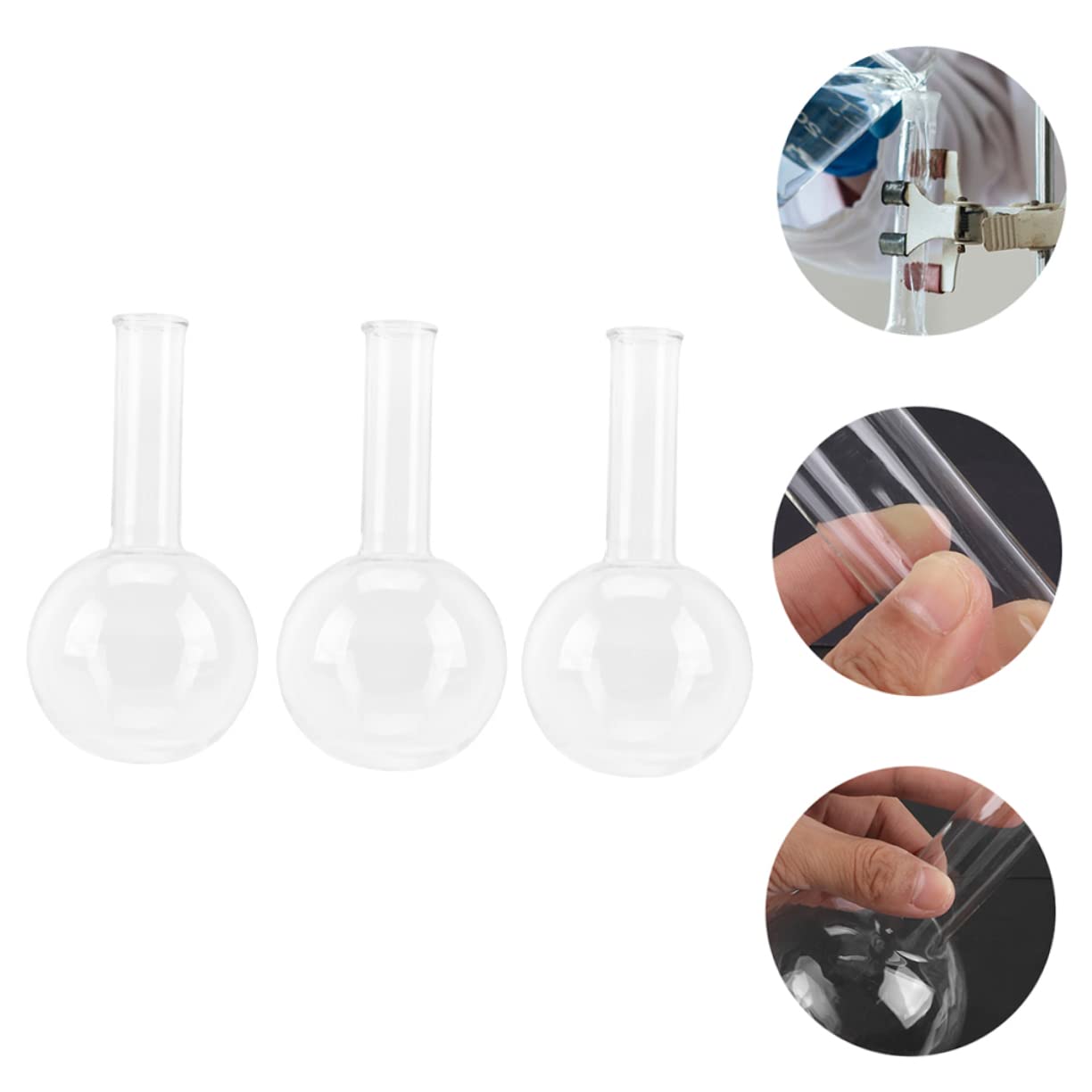 MAGICLULU Rundkolben als Laborkolben 3 Stück mit 250ml Volumen aus Glas Gleichmäßiger Wandstärke und Transparentem Design für Chemie und Bildungsanwendungen