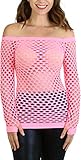ToBeInStyle Women's Elastic Nylon-Spandex Long Sleeve Fishnet Layer Blouse Top
