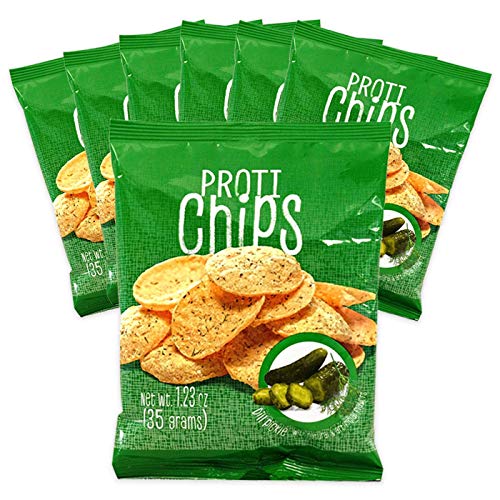 PROTIFIT - 7 Bag Pack High Protein Proti Chips, High Fiber, Low Calorie, Low Carb, Low Fat, Gluten Free, Ideal Protein Compatible, 7 Single Bag Servings (Dill Pickle)