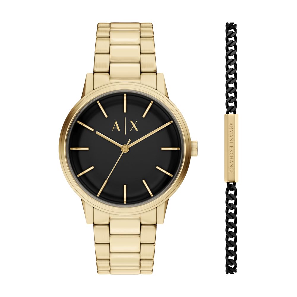 Armani Exchange Orologio da Uomo 42MM in Acciaio Inossidabile Color Oro, AX7178SET
