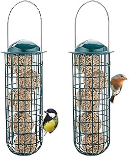 iBorn Metal Bird Feeders for Fat Ball Bird Feeders For Wild Birds Set of 2 Energy Fat Ball Holder Hanging Green Color Finish